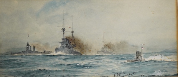 Eric Erskine Campbell Tufnell (1888-1978), ‘King George V and Agamemnon of Gibraltar’, signed and dated Feb 20th ‘14, watercolour heightened with white, 16 x 36cm